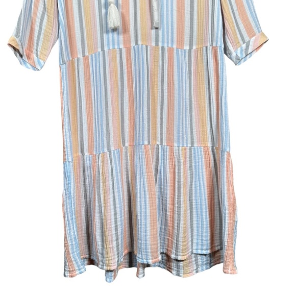 SOFT SURROUNDINGS Striped Gauze Tasseled Midi Smock Dress - Picture 5 of 9